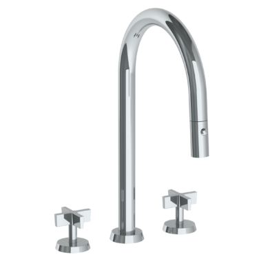 Watermark - Blue Deck Mounted 3 Hole Gooseneck Kitchen Faucet with Pull Down Spray