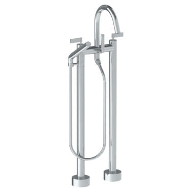 Watermark - Blue Floor Standing Gooseneck Bath Set with Slim Hand Shower