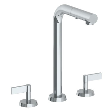 Watermark - Blue Deck Mounted 3 Hole Square Top Prep Faucet with Pull Out Spray