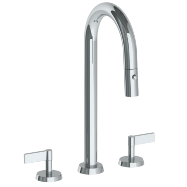 Watermark - Blue Deck Mounted 3 Hole Gooseneck Prep Faucet with Pull Down Spray
