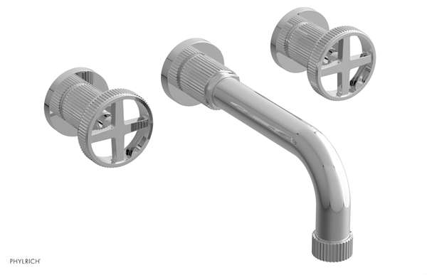 Phylrich - Dustrie Wall Lavatory Set 7-1/2 Inch Spout Grooved Cross Handles
