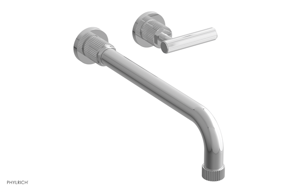 Phylrich - Dustrie Single Handle Wall Lavatory Set 12 Inch Spout - Grooved Lever Handle