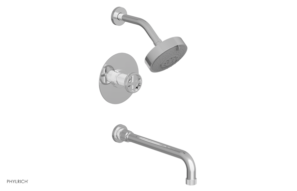 Phylrich - Dustrie Pressure Balance Tub & Shower Set 12 Inch Spout - Cross Handle Grooved