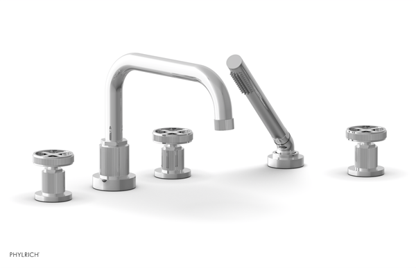 Phylrich - Dustrie Deck Tub Set with Hand Shower - Cross Handles Grooved
