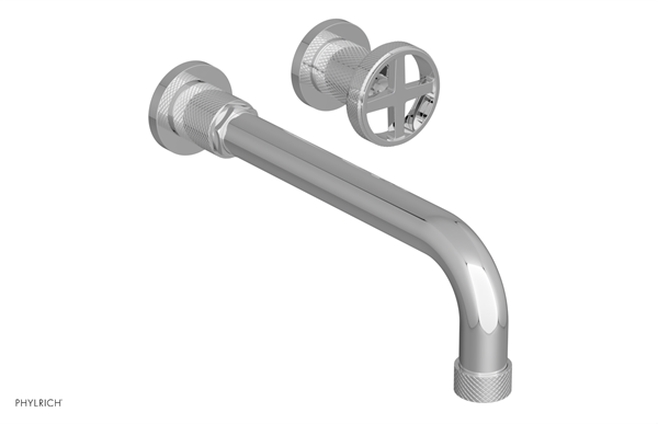 Phylrich - Dustrie Single Handle Wall Lavatory Set 10 Inch Spout - Knurled Cross Handle