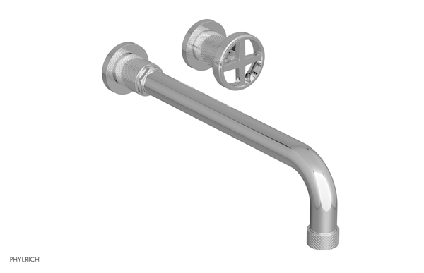 Phylrich - Dustrie Single Handle Wall Lavatory Set 12 Inch Spout - Knurled Cross Handle
