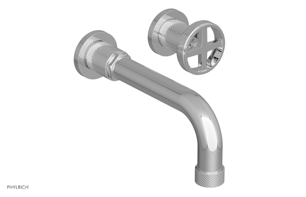 Phylrich - Dustrie Single Handle Wall Lavatory Set 7-5/8 Inch Spout - Knurled Cross Handle