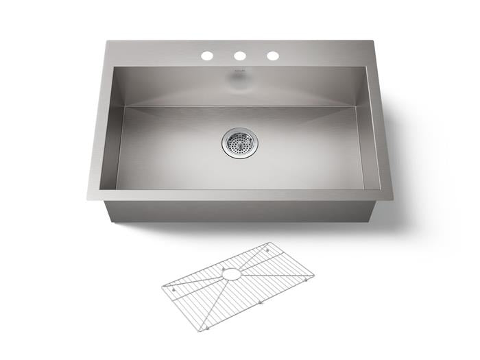 Kohler - Vault 33 Inch Top-/Undermount Single-Bowl Kitchen Sink - 3-Hole