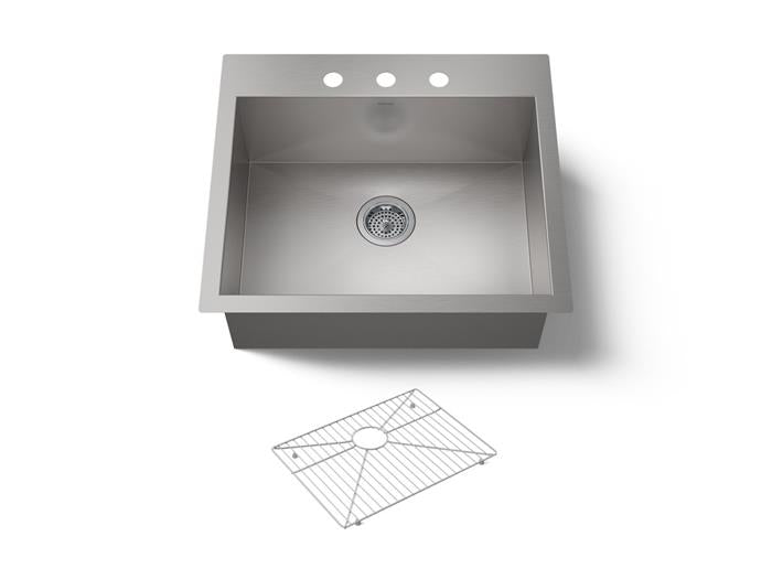 Kohler - Vault 25 Inch Top-/Undermount Single-Bowl Kitchen Sink - 3-Hole