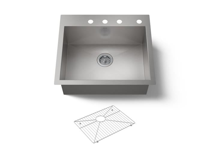 Kohler - Vault 25 Inch Top-/Undermount Single-Bowl Kitchen Sink - 4-Hole