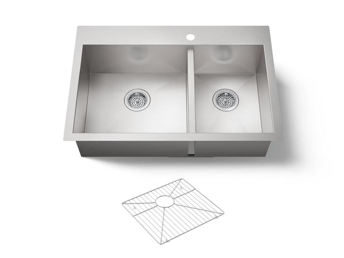 Kohler - Vault Offset 33 Inch Top-/Undermount Double-Bowl Kitchen Sink - Single Hole