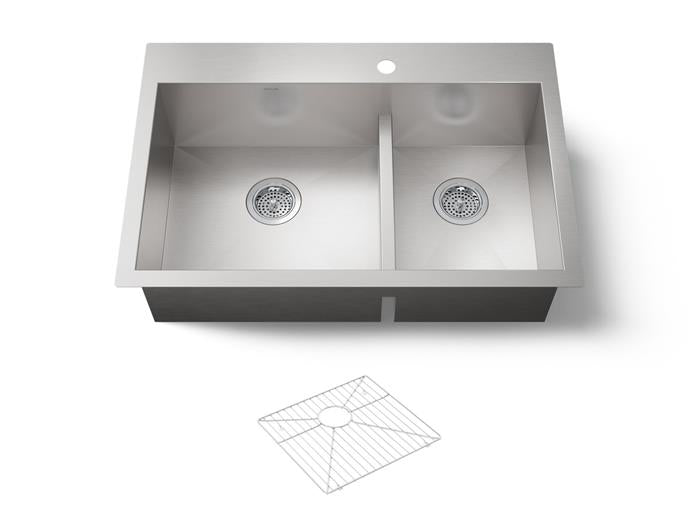 Kohler - Vault Offset Smart Divide 33 Inch Top-/Undermount Double-Bowl Kitchen Sink - Single Hole