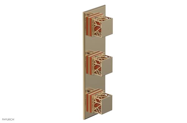 Phylrich - Jolie Thermostatic Valve with Two Volume Control Square Handle with Orange Accents