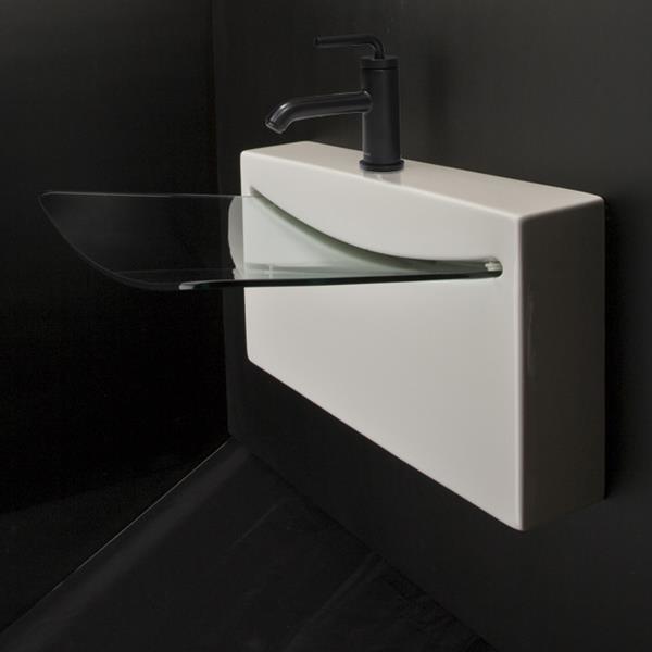 Lacava - Block Wall-Mount Porcelain And Glass Bathroom Sink With No Faucet Hole, No Overflow