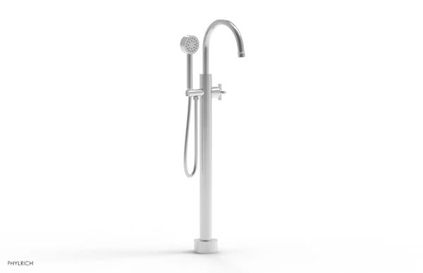 Phylrich - Hex Modern Tall Floor Mount Tub Filler with Hand Shower - Cross Handle