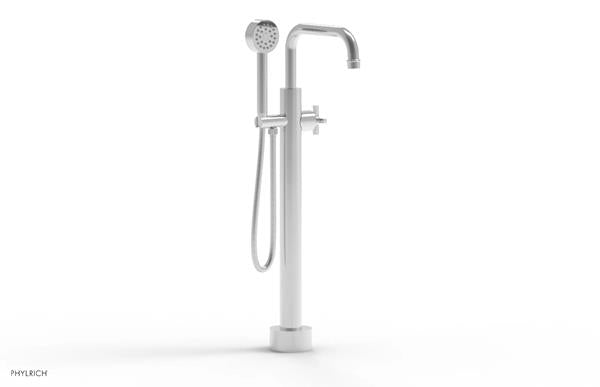 Phylrich - Hex Modern Low Floor Mount Tub Filler Flat Spout with Hand Shower - Cross Handle