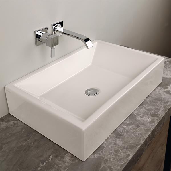 Lacava - Sottile Vessel Porcelain Bathroom Sink Without An Overflow, No Faucet Holes, 23 5/8 InchW, 15 3/4 InchD, 5 InchH