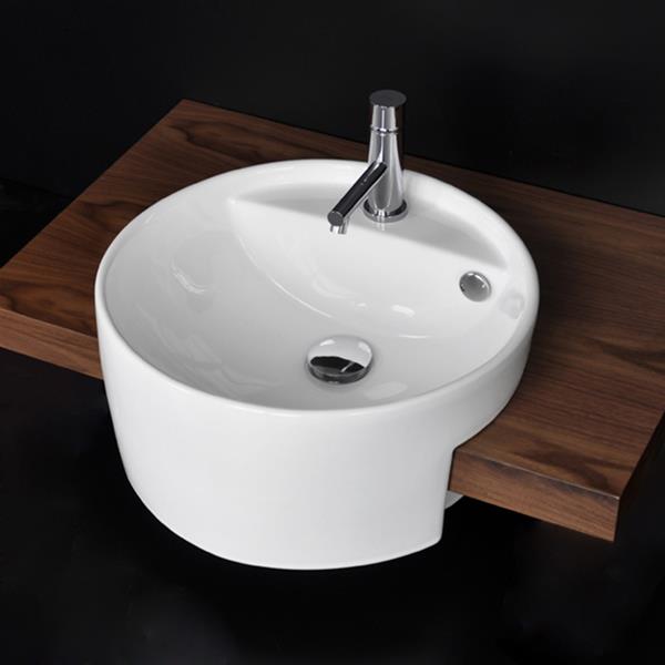 Lacava - Twin Set Semi-Recessed Porcelain Bathroom Sink With One Faucet Hole And Overflow, 17 InchDiam, 7 InchH