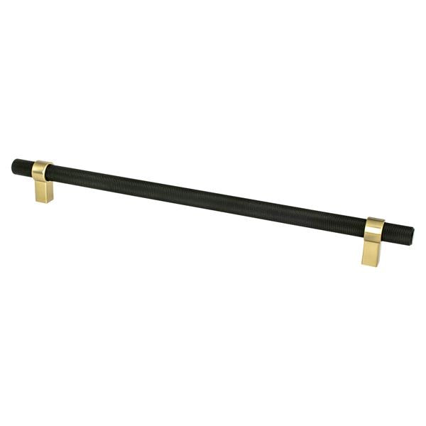Berenson - Radial Reign 12 inch CC Matte Black Bar and Modern Brushed Gold Posts Appliance Pull