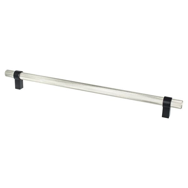 Berenson - Radial Reign 12 inch CC Brushed Nickel Bar and Matte Black Posts Appliance Pull