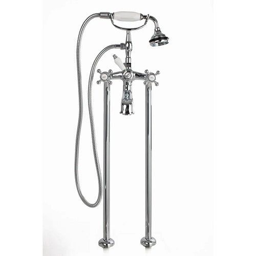 Cheviot - Free Standing Tub Filler W/ Hand Shower - Ceramic Accents