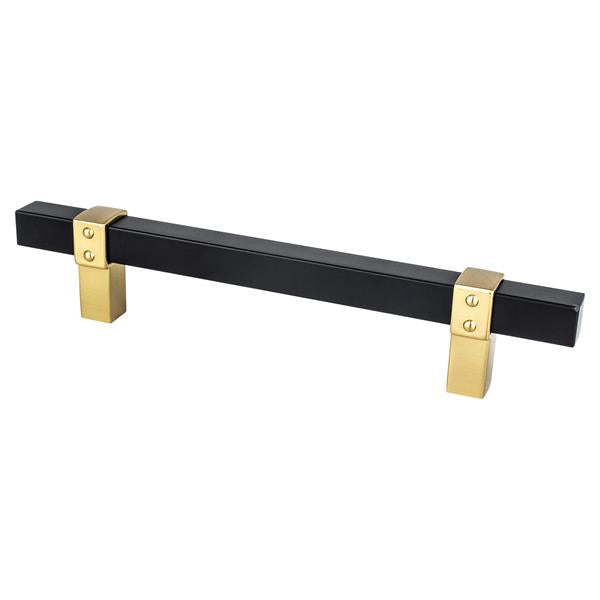 Berenson - Rivet Rebel 128mm CC Matte Black Bar and Modern Brushed Gold Posts Pull