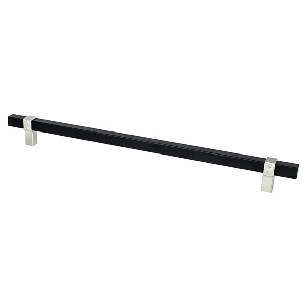 Berenson - Rivet Rebel 12 inch CC Matte Black Bar and Brushed Nickel Posts Appliance Pull