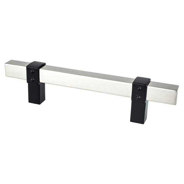 Berenson - Rivet Rebel 96mm CC Brushed Nickel Bar and Matte Black Posts Pull