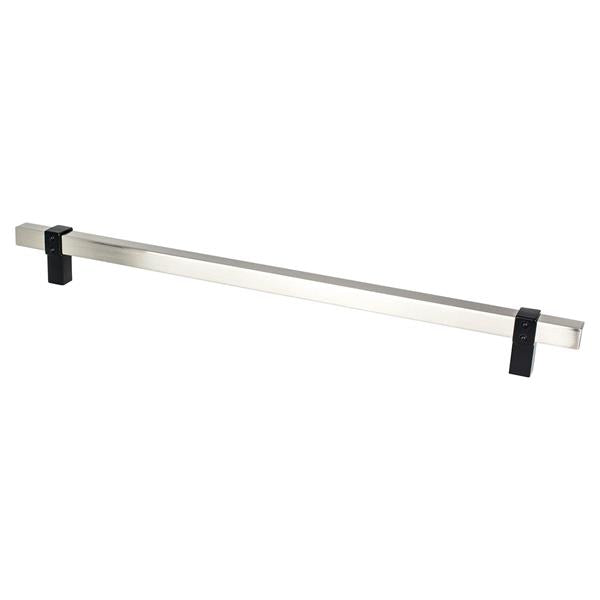 Berenson - Rivet Rebel 12 inch CC Brushed Nickel Bar and Matte Black Posts Appliance Pull