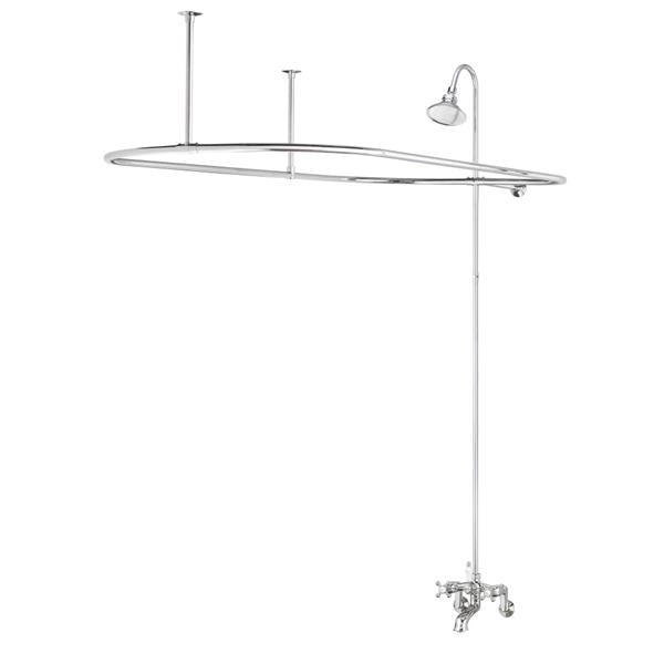 Cheviot - Wall Mount Tub Filler with Overhead Shower and Curtain Frame Cross Handles 24 X 42 Inch - Chrome