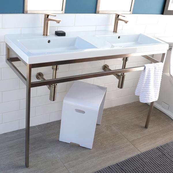 Lacava - Aquaquattro Wall-Mount, Vanity Top Or Self-Rimming Porcelain Double-Bowl Bathroom Sink With An Overflow