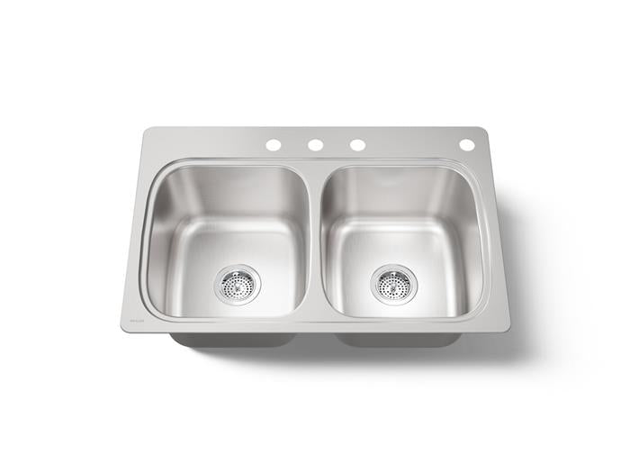 Kohler - Verse 33 Inch Top-Mount Double-Bowl Kitchen Sink - 4 Hole
