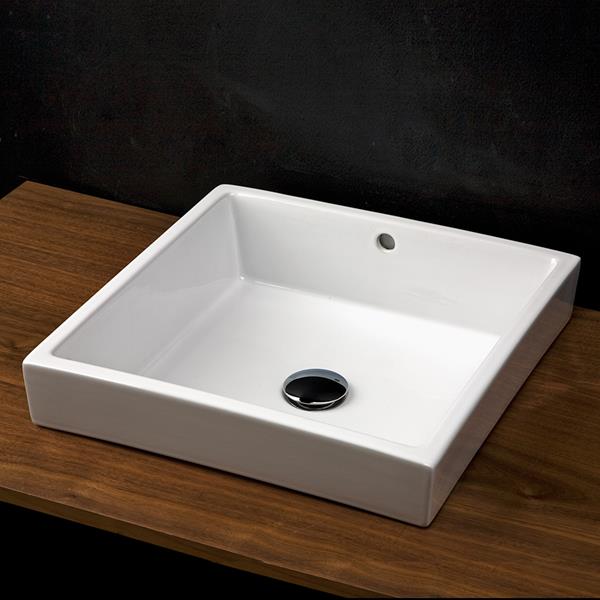 Lacava - Cube Self-Rimming Porcelain Bathroom Sink With An Overflow. Finished Back.W: 18 1/4”, D: 18” H: 6 3/8”