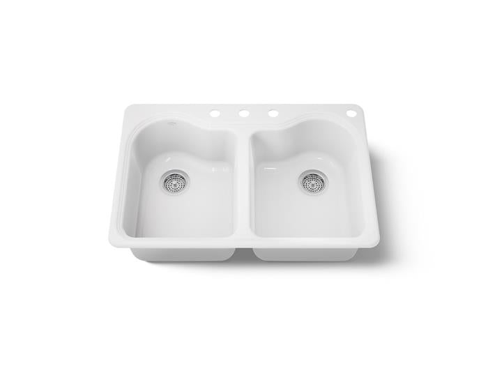 Kohler - Hartland 33 Inch Top-Mount Double-Bowl Kitchen Sink - 4 Hole