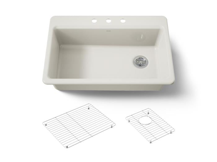 Kohler - Riverby 33 Inch Top-Mount Single-Bowl Workstation Kitchen Sink - 3-Hole