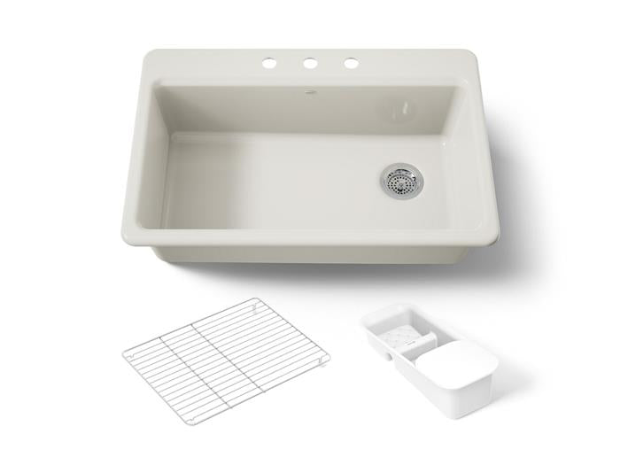 Kohler - Riverby 33 Inch Top-Mount Single-Bowl Workstation Kitchen Sink- 3-Hole