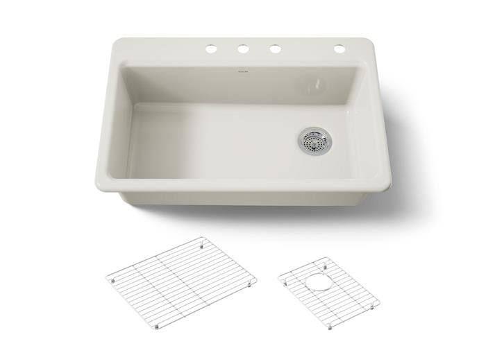Kohler - Riverby 33 Inch Top-Mount Single-Bowl Workstation Kitchen Sink- 4-Hole