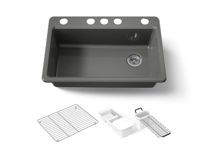 Kohler - Riverby 33 Inch Undermount Single-Bowl Workstation Kitchen Sink - 5 Hole