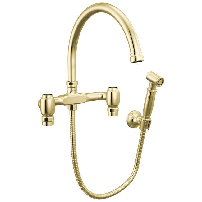 Brizo - Faircroft Wall Mount Bridge Faucet with Arc Spout and Side Sprayer - Less Handles
