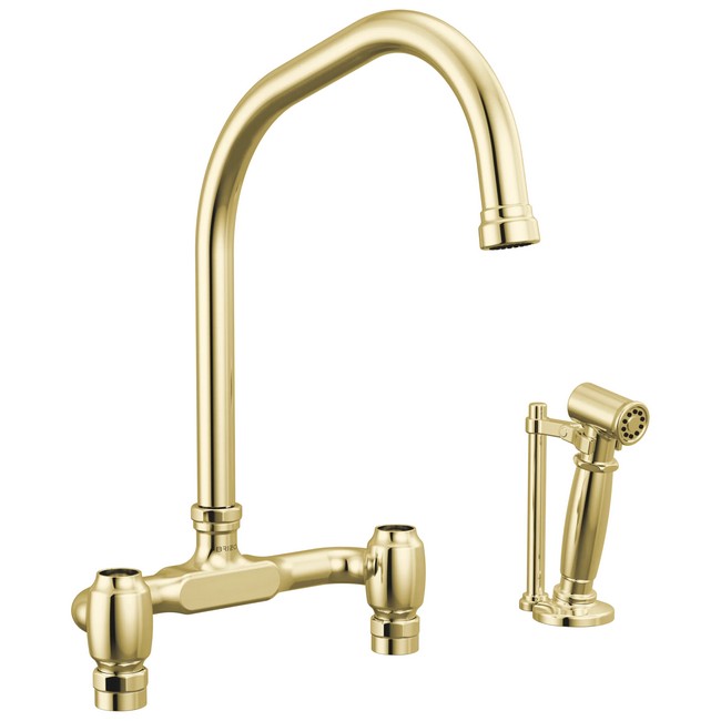 Brizo - Faircroft Deck Mount Bridge Faucet with Angled Spout and Side Sprayer - Less Handles