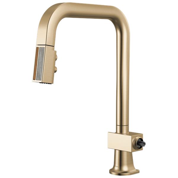 Brizo - Frank Lloyd Wright Pull-Down Kitchen Faucet with Square Spout and Wood/Concrete Wand - Less Handle