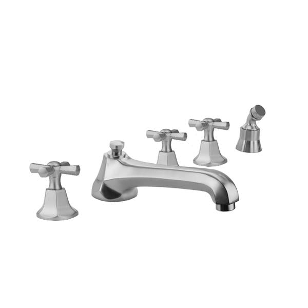 Jaclo - Astor Roman Tub Set with Low Spout and Hex Cross Handles and Angled Handshower Mount