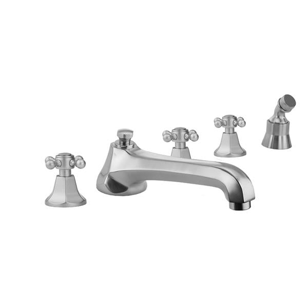 Jaclo - Astor Roman Tub Set with Low Spout and Ball Cross Handles and Angled Handshower Mount