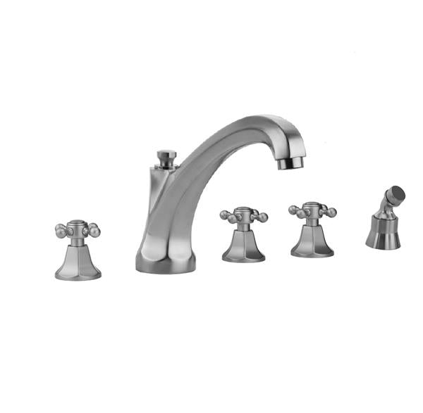Jaclo - Astor Roman Tub Set with High Spout and Ball Cross Handles and Angled Handshower Mount