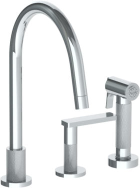 Watermark - Rainey Deck Mounted 3 Hole Gooseneck Kitchen Set - Includes Side Spray