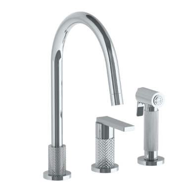Watermark -Rainey Deck Mounted 3 Hole Gooseneck Kitchen Set - Includes Side Spray