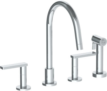 Watermark - Rainey Deck Mounted 4 Hole Gooseneck Kitchen Set - Includes Side Spray