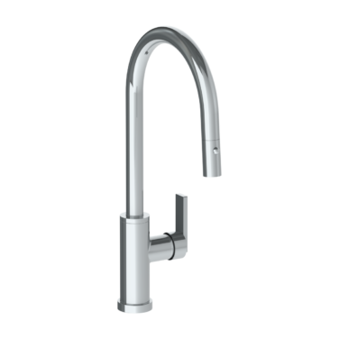 Watermark -Rainey Deck Mounted 1 Hole Gooseneck Kitchen Faucet with Pull Down Spray - High Spout