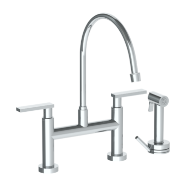 Watermark -Rainey Deck Mounted Bridge Extended Gooseneck Kitchen Faucet with Independent Side Spray
