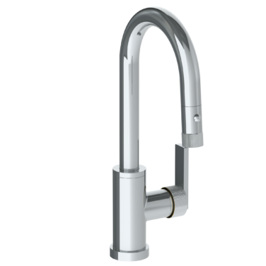 Watermark -Rainey Deck Mounted 1 Hole Gooseneck Prep Faucet with Pull Down Spray